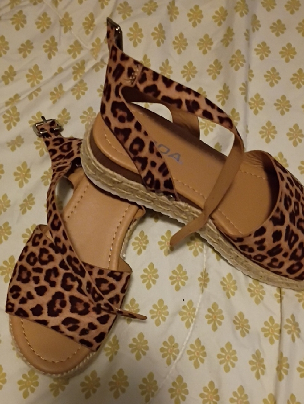 Leopard Print Espadrille Sandals - Women